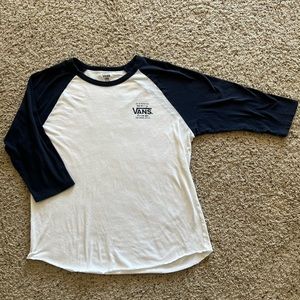 Vans large 3/4 sleeve dark blue and white baseball style T-shirt